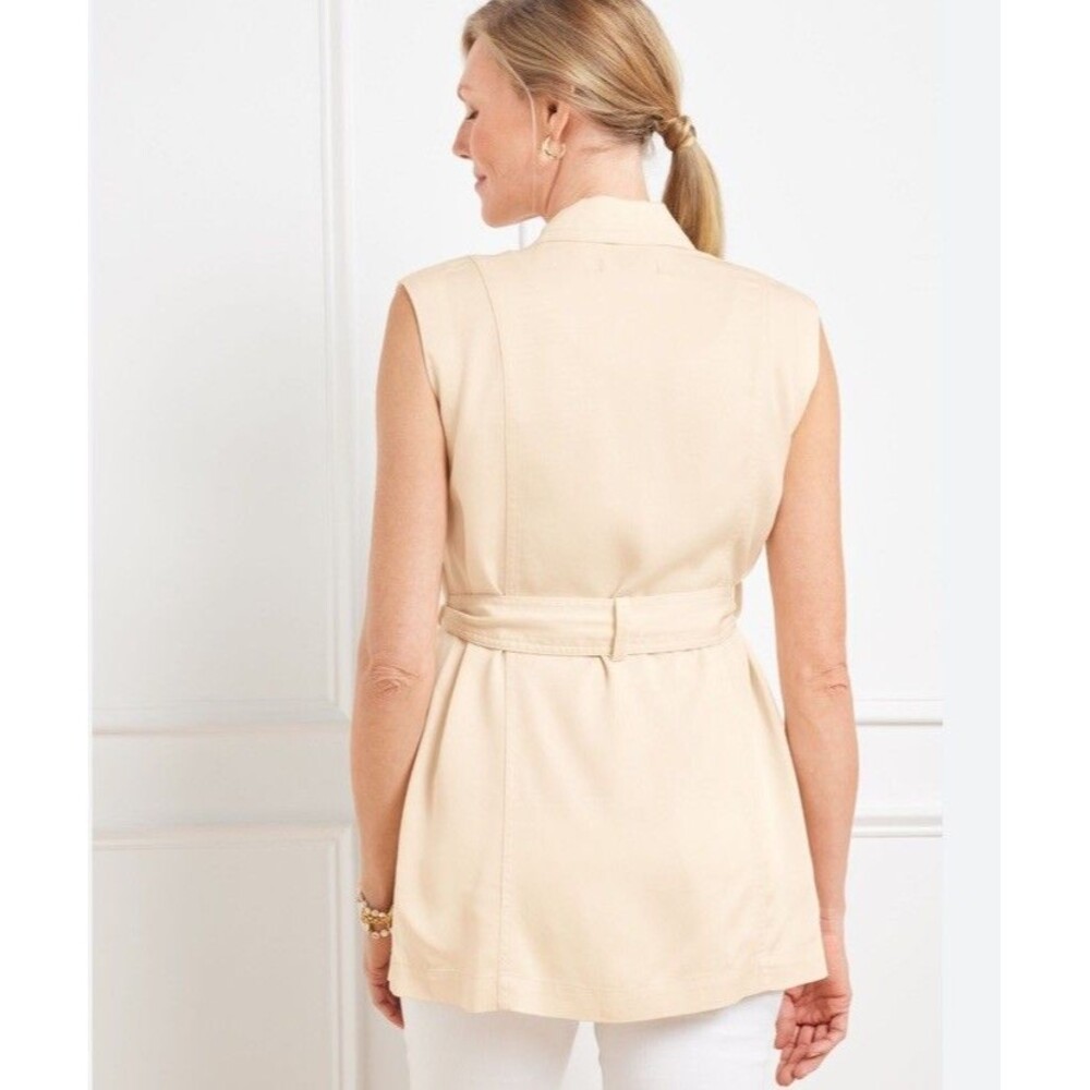 Talbots Tie Waist Vest Cream Resort Safari Outdoors Quiet Luxury Women’s Size 4 - Picture 2 of 13